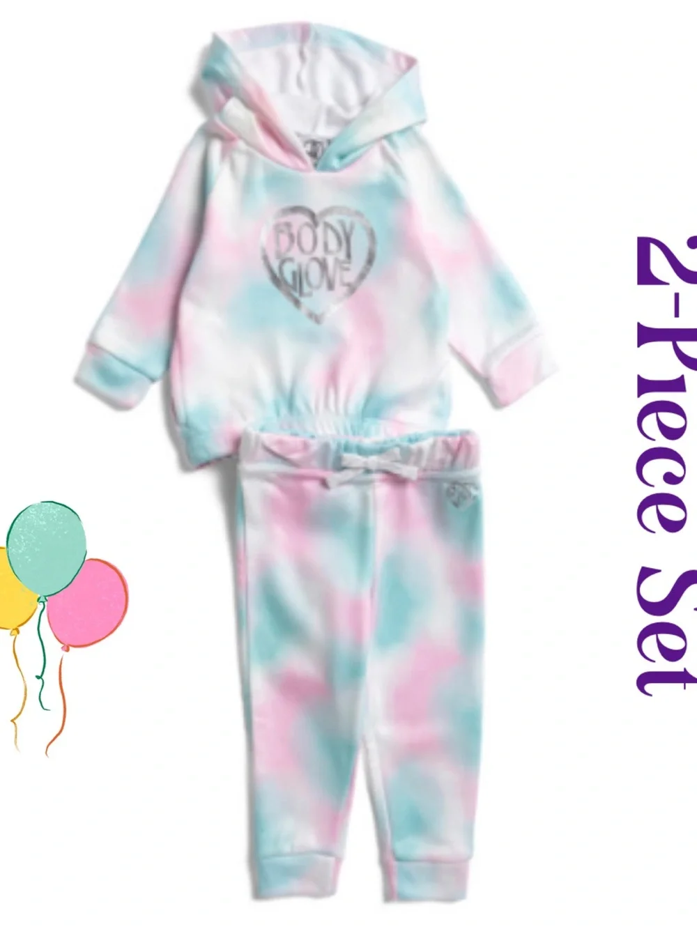 Body Glove▪️Pastel Tie-Dye Hoodie & Jogger Set - Pink, Blue, White